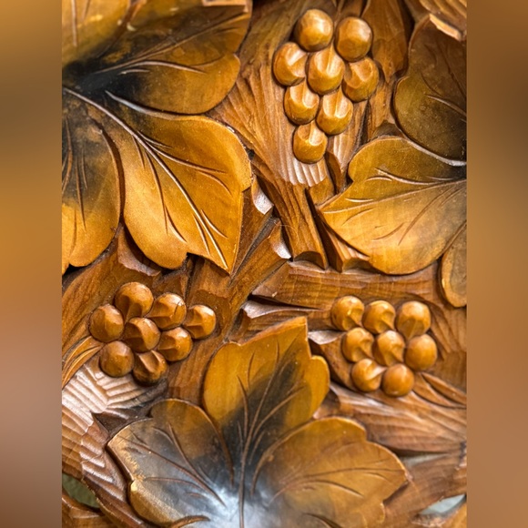 Old Vintage Hand Carved Wood Leaf Leaves Carving Wooden Plate Serving Dish Tray - Picture 2 of 4